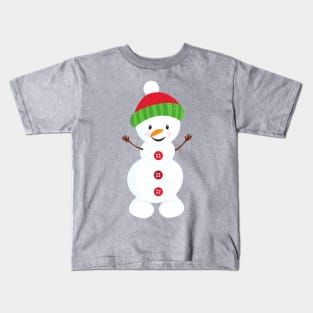 Christmas Snowman, Hat, Buttons, Carrot Nose, Xmas Kids T-Shirt